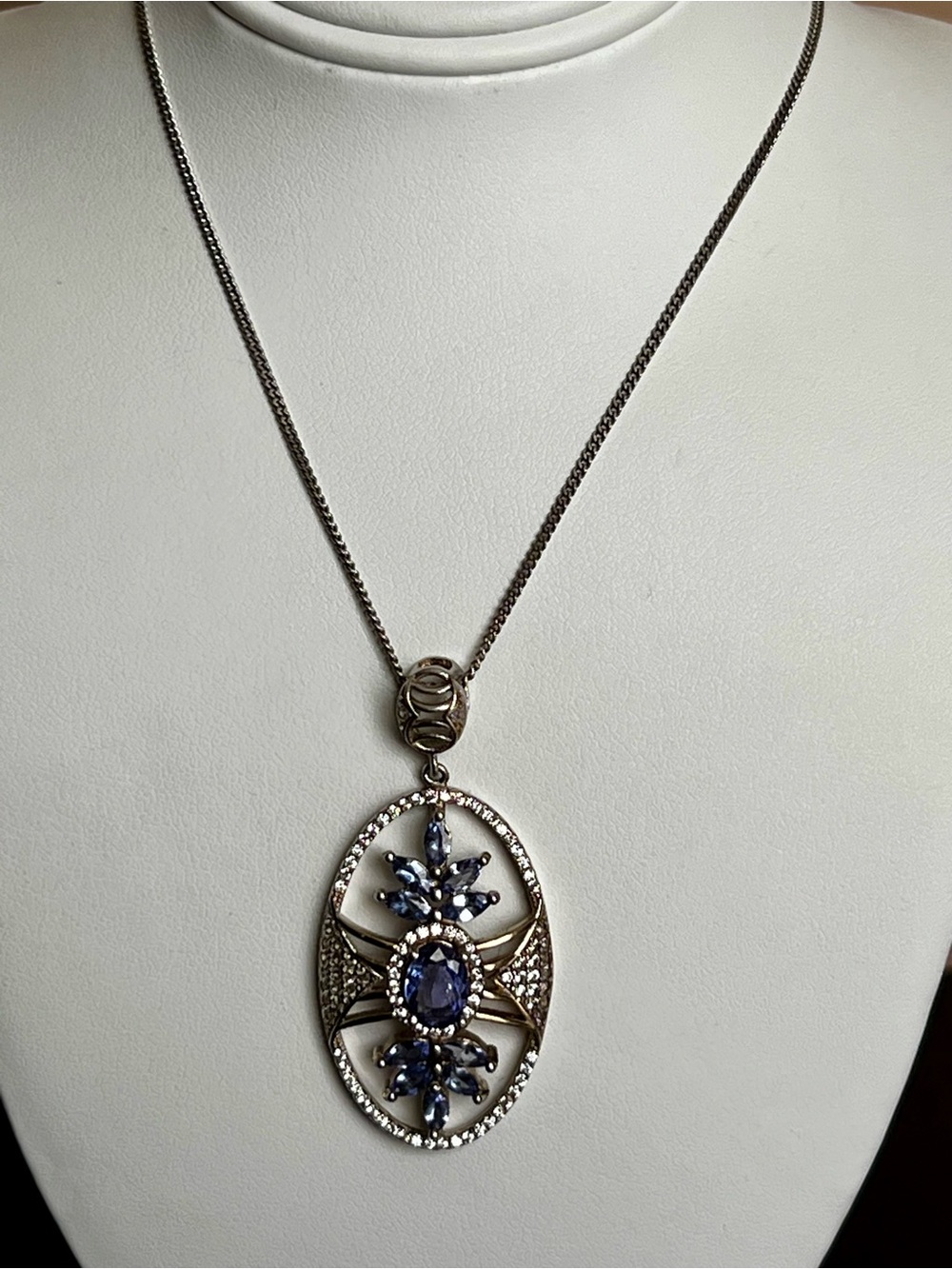 Tanzanite and Sterling Oval Pendant Necklace